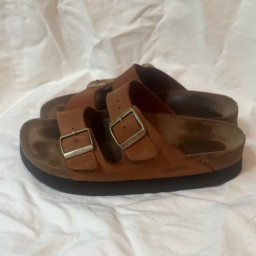 Papillio by Birkenstock Cognac Leather Double-Buckle Sandals - Picture 4 of 10